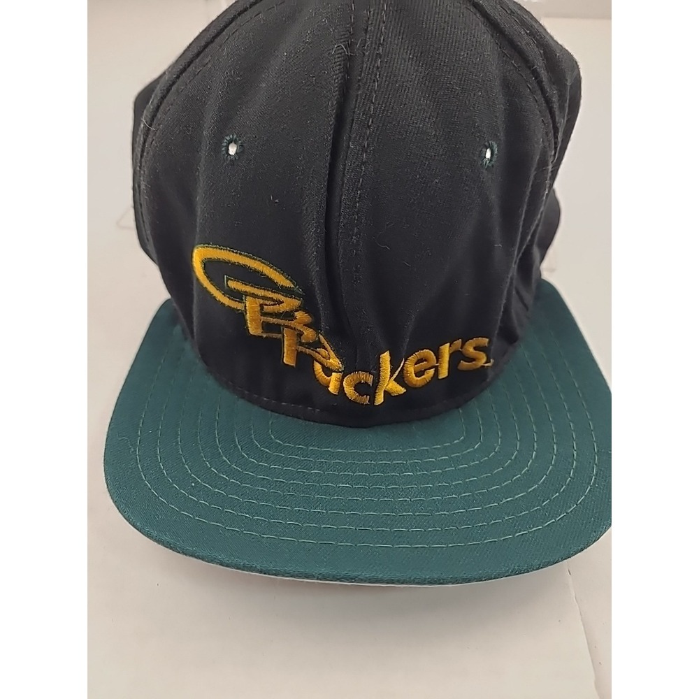 Vintage New Era Snapback Hat Green Bay Packers‎ USA Dupont NFL Adjustable Black